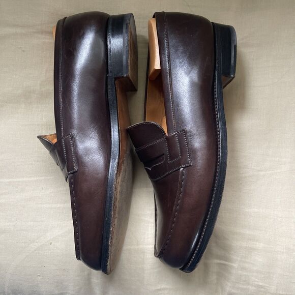 J.M. Weston 180 Loafers Brown Boxcalf Made In France size 8 w/ shoe trees - Picture 3 of 8